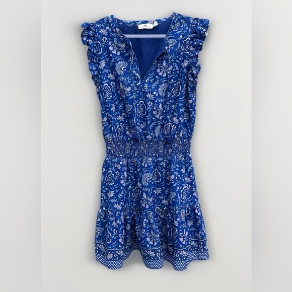 Vineyard Vines Dress Anegada Blue Floral Ruffle Boho Preppy Coastal Cottage Sz S - Picture 2 of 15
